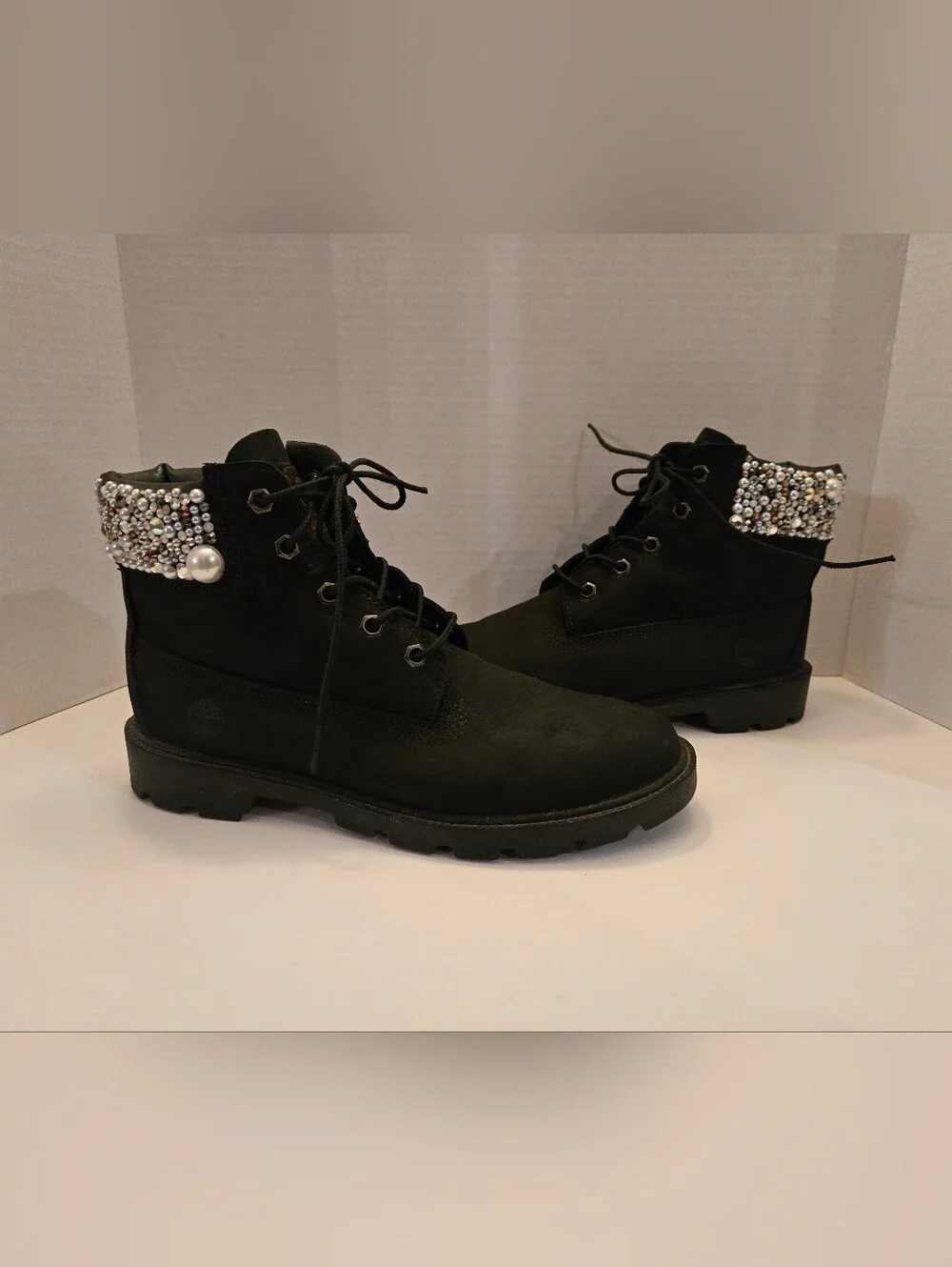 Timberland Black Ankle Boots with Rhinestone Cuff